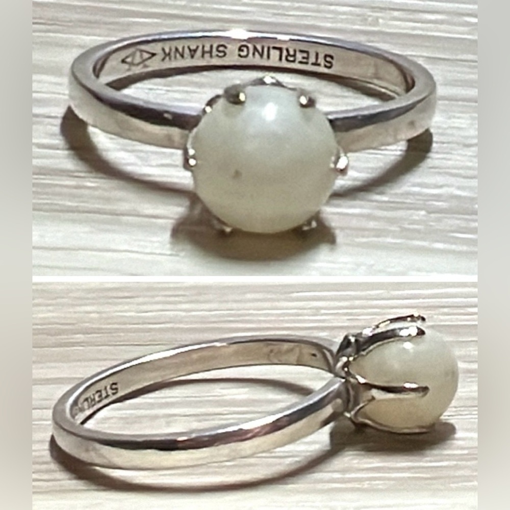 Vintage Designer VARGAS Sterling Silver Milky Agate Orb Ring, Size 6.75, 1.5g